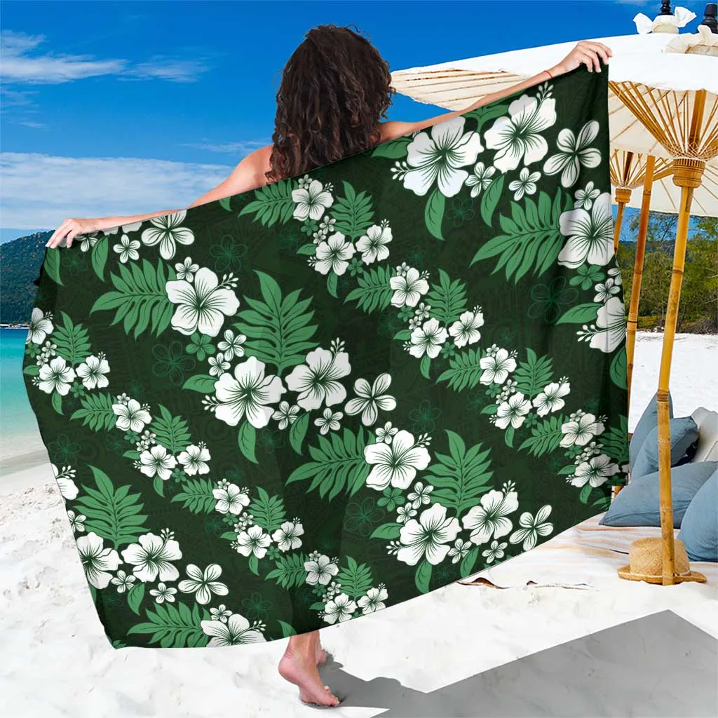 Green Hibiscus Tribal Floral Print Sarong Polynesian Tapa Pattern Beach Wrap Wholesale Pareo - main view