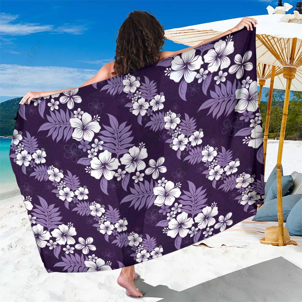 Purple Hibiscus Tribal Floral Print Sarong Polynesian Hawaiian Beach Wrap Pareo Wholesale - main view