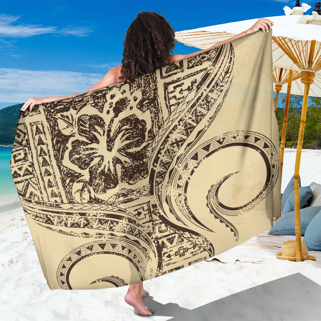Hawaiian Hibiscus Tribal Motif Printed Sarong Beach Wrap Summer Pareo Cover Up Wholesale