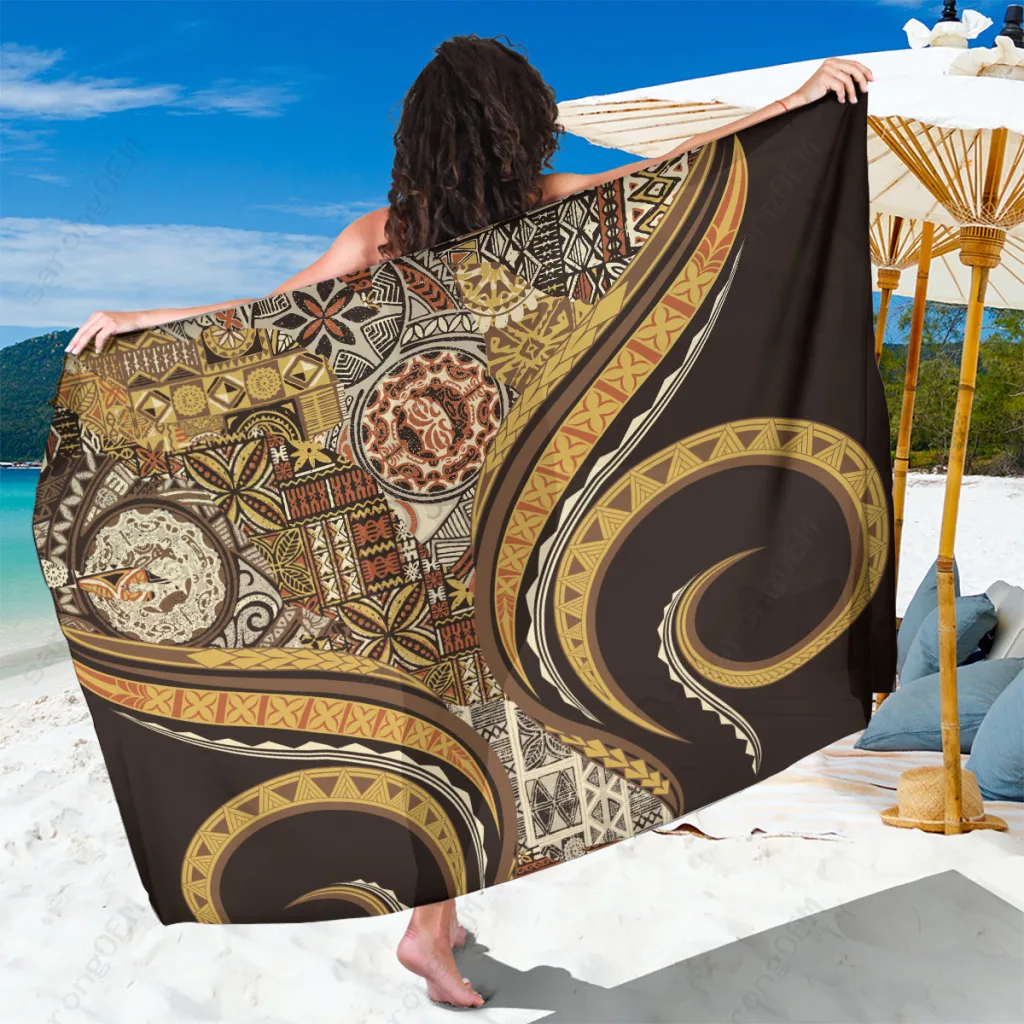 Hawaiian Hibiscus Tribal Vintage Motif Sarong Beach Wrap Polynesian Resort Cover Up Wholesale Pareo
