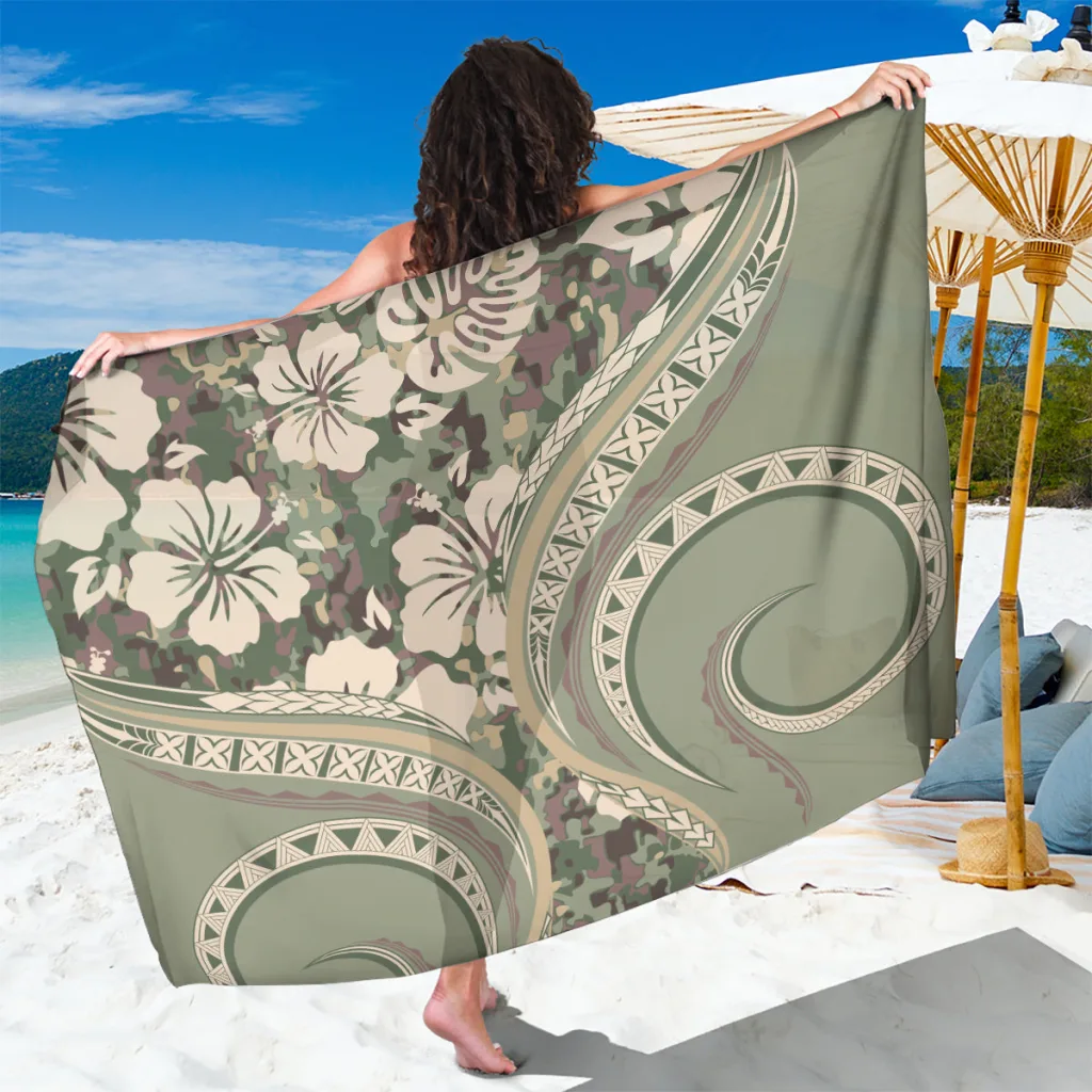 Multicolor Hibiscus Tribal Vintage Motif Print Sarong Hawaiian Beach Wrap Pareo for Resort Wholesale