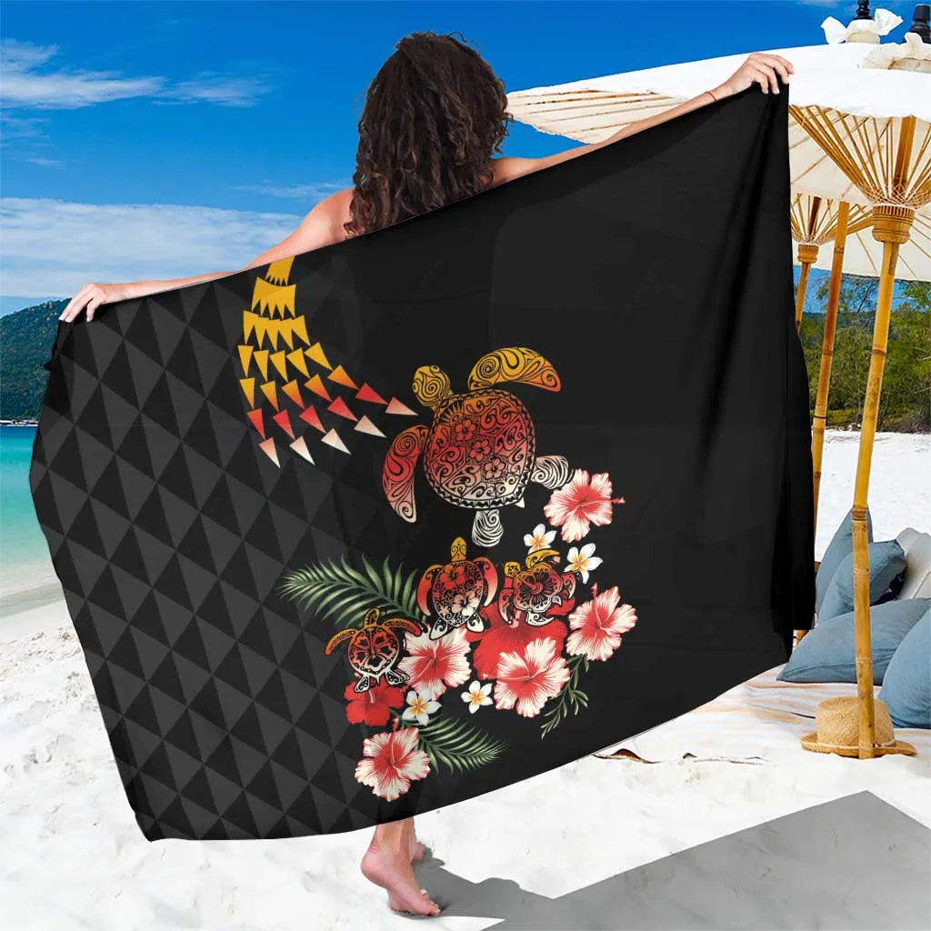 Blue Hawaiian Hibiscus Turtle & Tropical Flower Print Sarong Beach Cover Up Pareo Wholesale - main view