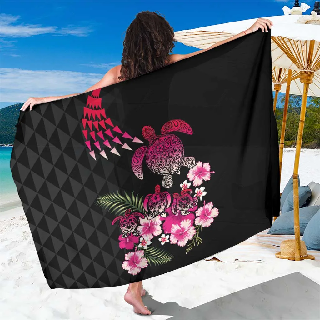 White Hawaiian Hibiscus Turtle & Tropical Flower Print Sarong Beach Wrap Summer Island Pareo Wholesale - main view