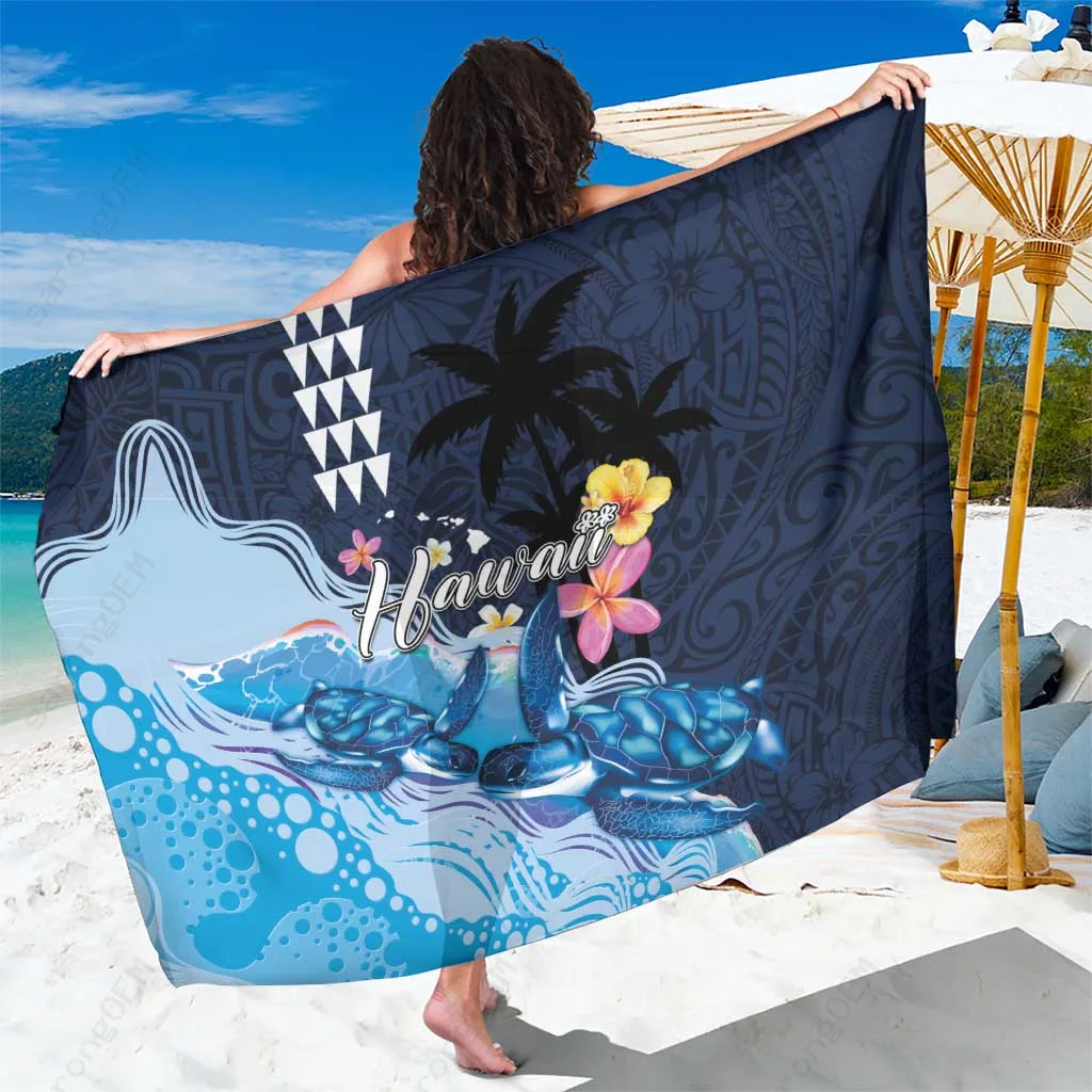 Navy Hawaiian Honu Turtle Plumeria Hibiscus Tribal Print Sarong Polynesian Beach Wrap Wholesale Pareo