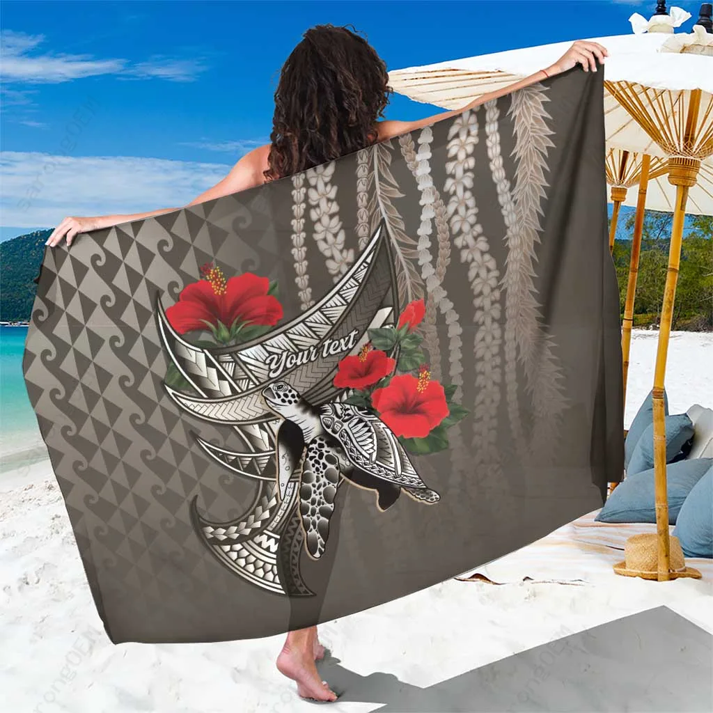 Mocha Mousse Hibiscus Tribal Hook Pattern Honu Turtle Print Sarong Hawaiian Beach Wrap Pareo Wholesale - main view