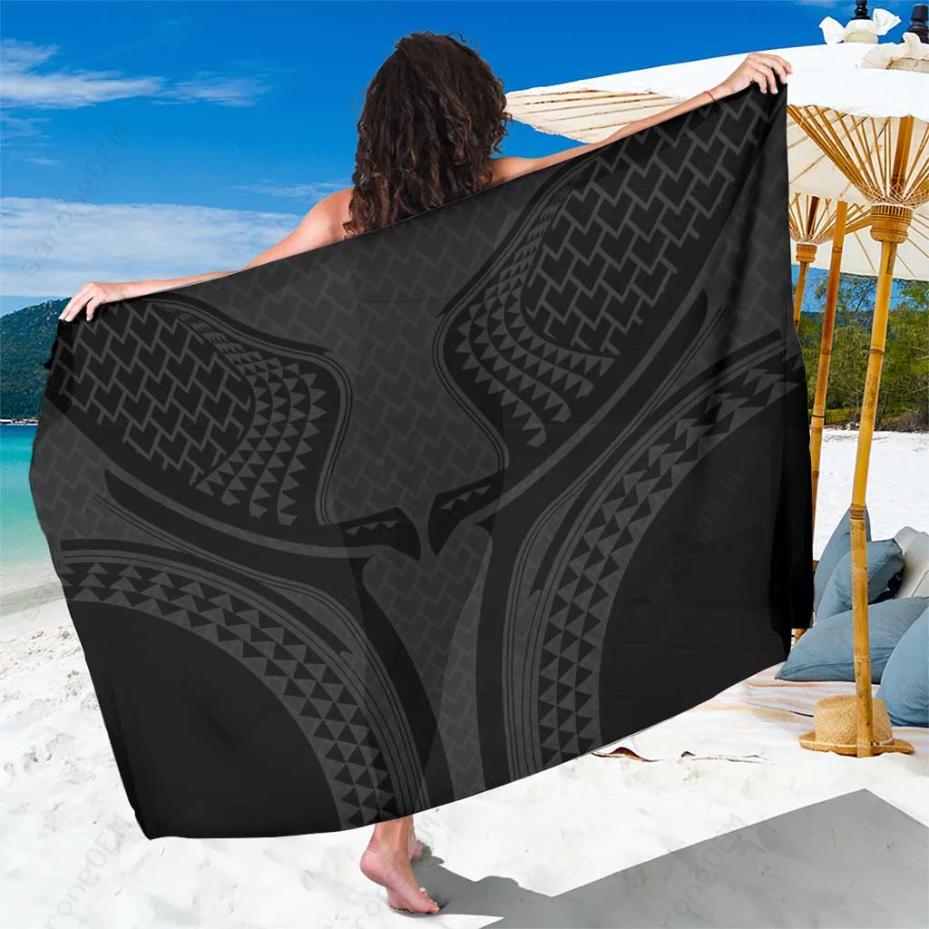 Black Hawaiian Kakau Art Tattoos Aquaman Style Tribal Print Sarong Beach Wrap Pareo Wholesale - main view
