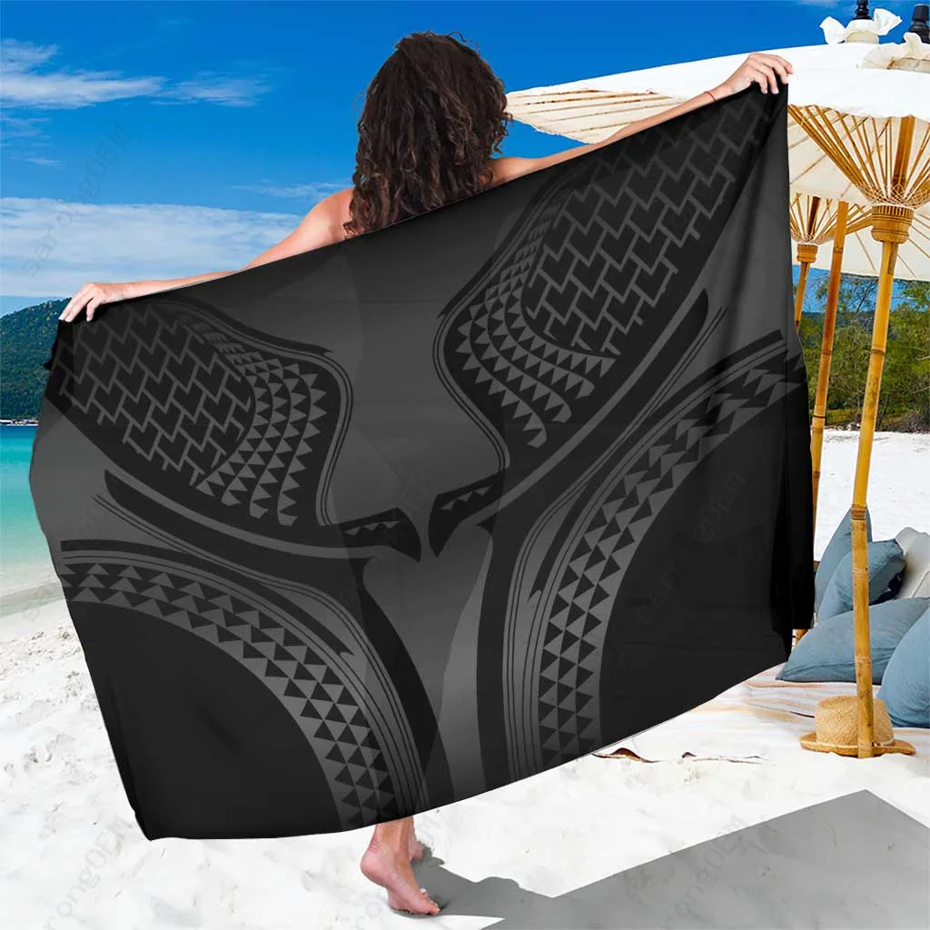 Black Kakau Turtle Mandala Print Sarong Hawaiian Polynesian Beach Wrap Cover Up Wholesale Pareo - main view
