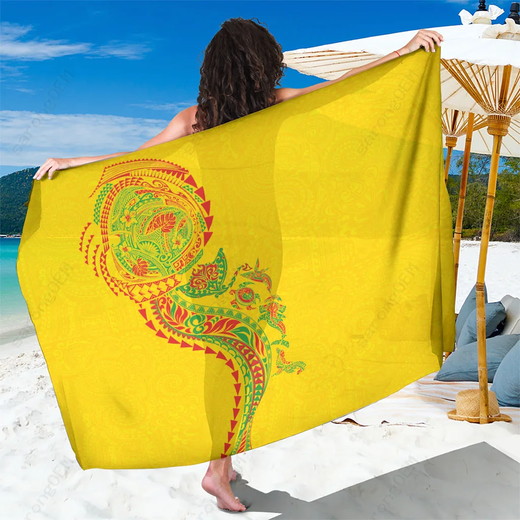 Red Kanaka Maoli Tribal Sea Turtle Tattoo Print Sarong Hawaiian Polynesian Beach Wrap Wholesale Pareo