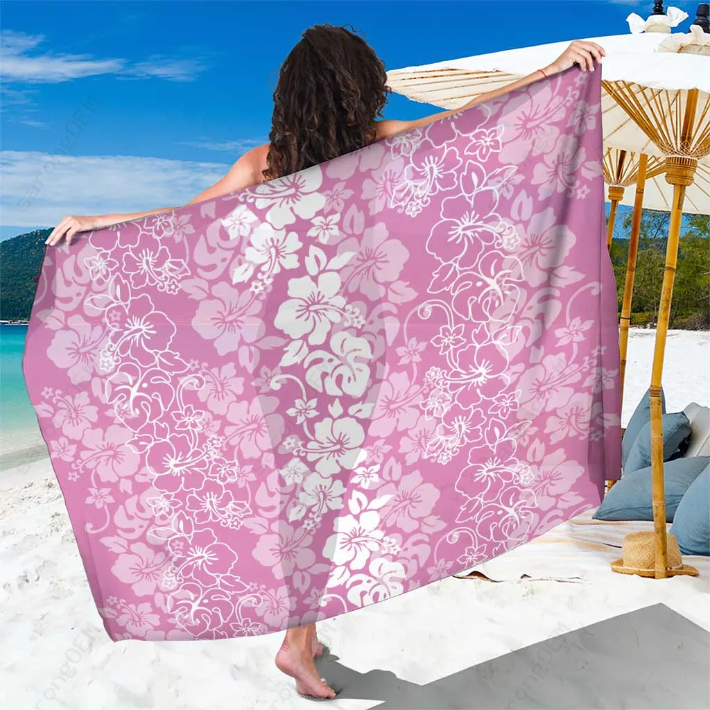 Pink Hibiscus Flowers Lei Art Sarong Hawaiian Beach Wrap Pareo for Resort Hotel OEM - main view