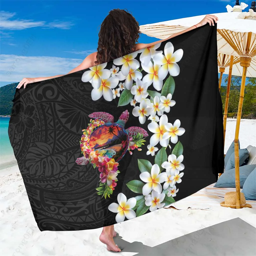 Blue Turtle Plumeria Polynesian Tribal Print Sarong Beach Wrap Summer Island Resort Pareo Wholesale - main view