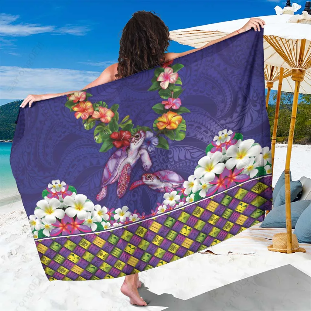 Navy Turtle & Plumeria Hawaiian Tribal Print Sarong Polynesian Beach Wrap Wholesale Pareo - related