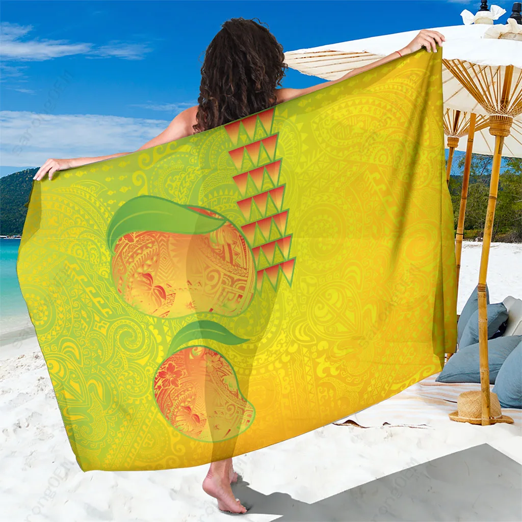 Mango Yellow Hawaiian Polynesian Art Pattern Sarong Beach Wrap Tropical Island Cover Up Wholesale Pareo