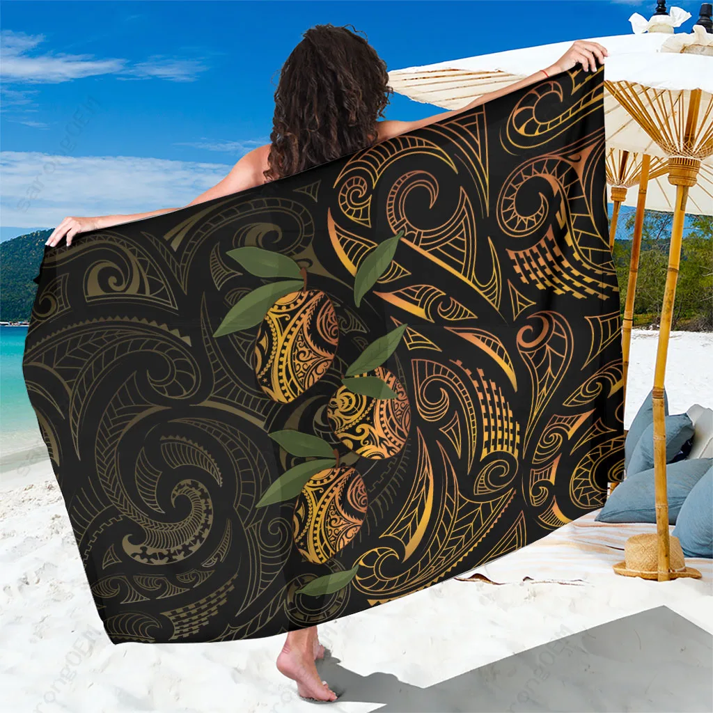 Gold Hawaiian Mango Tribal Tattoo Sarong Tropical Beach Wrap Pareo for Resort Wholesale - main view