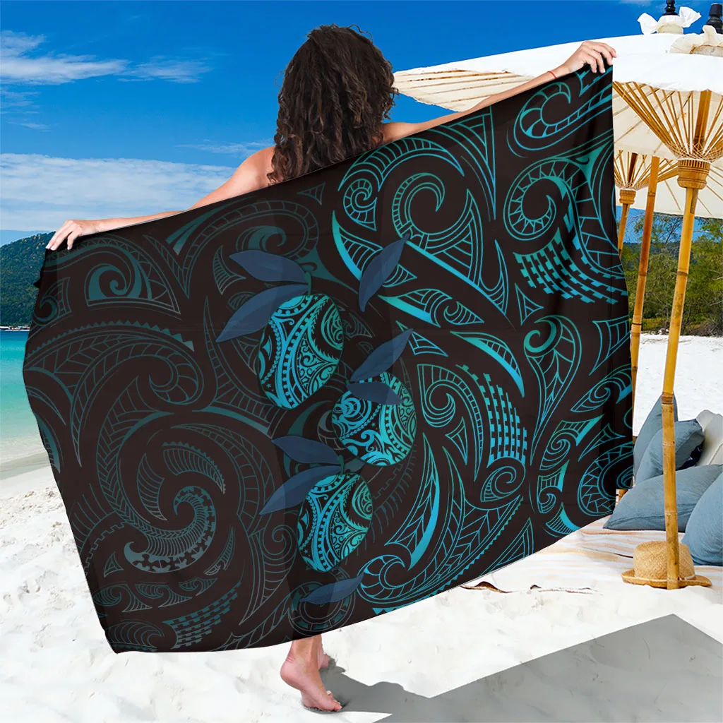 Teal Hawaiian Mango Tribal Tattoo Print Sarong Polynesian Beach Wrap Cover Up for Resort Wholesale Pareo - main view