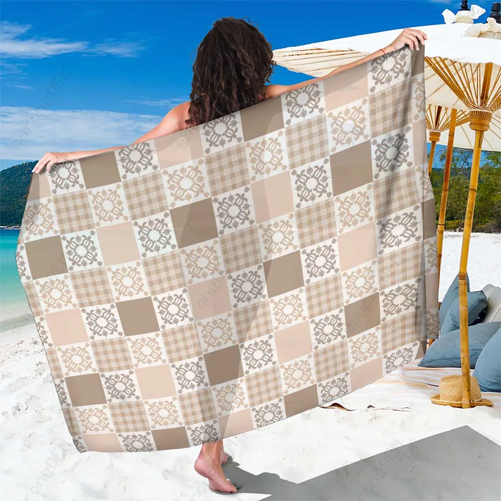 Deep Blue Honu Turtle Palaka Quilt Pattern Sarong Hawaii Culture Polynesian Beach Wrap Wholesale Pareo - main view