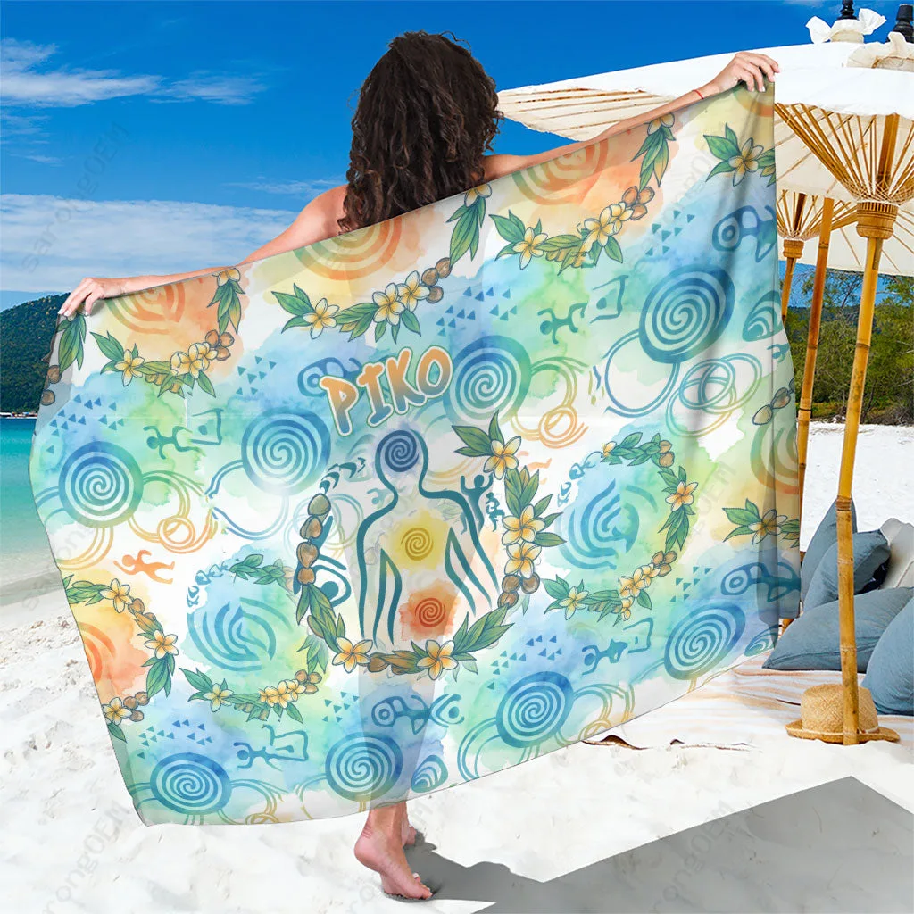 White Hawaiian Plumeria Watercolor Spiral Tropical Print Sarong Beach Wrap Polynesian Island Cover Up Wholesale Pareo - main view