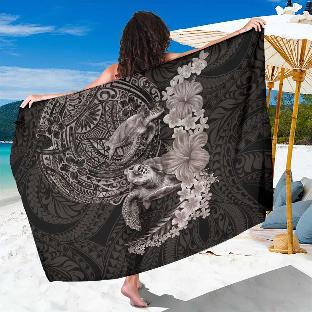 Gray Hawaiian Turtles Plumeria Hibiscus Print Sarong Polynesian Art Beach Wrap Wholesale Pareo - main view