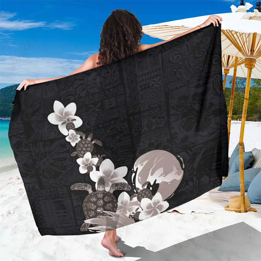 Gray Turtle & Plumeria Polynesian Tribal Print Sarong Beach Wrap Pareo Wholesale - main view