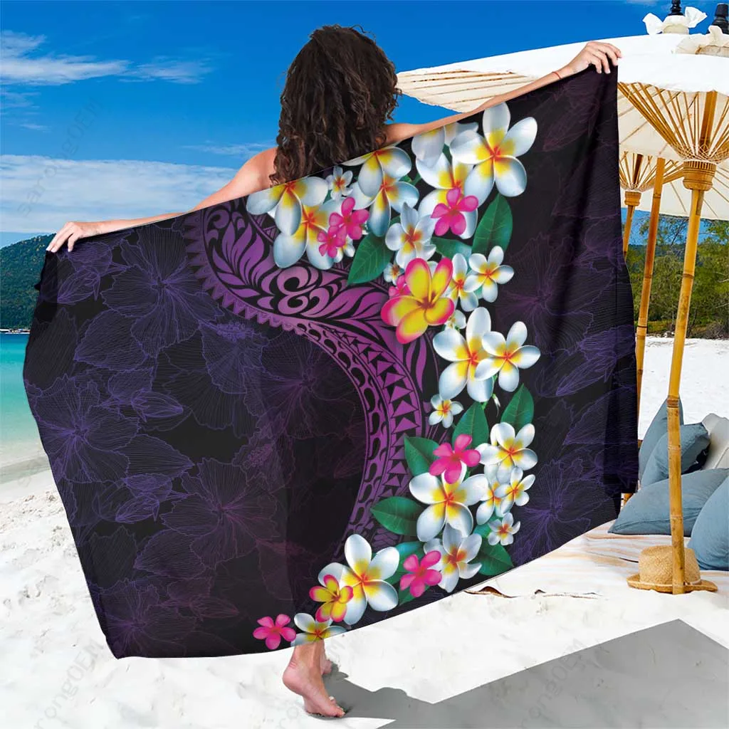Mauve Hawaiian Plumeria Polynesian Art Tattoo Print Sarong Beach Wrap Wholesale Pareo - related
