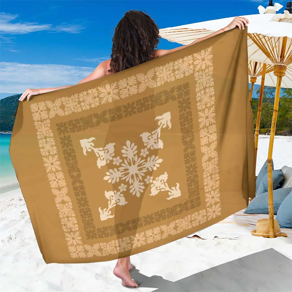 Gold Hawaiian Quilt Block Design Sarong with Tropical Motifs Beach Wrap Pareo Wholesale - main view