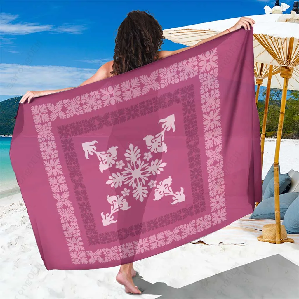 Pink Hawaiian Quilt Block Design Sarong Beach Wrap Pareo with Tropical Motifs for Resort OEM - main view