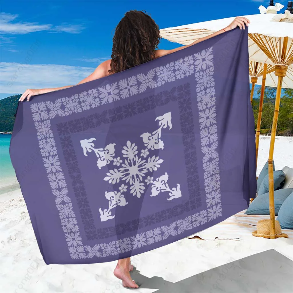 Purple Hawaiian Quilt Block Design Sarong with Tropical Motifs Beach Wrap Wholesale Pareo - main view