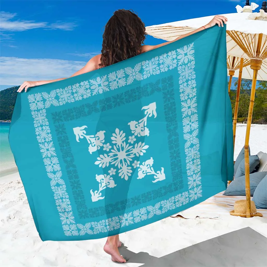 Hawaiian Quilt Block Design Sarong Teal Hawaii Culture Motifs - main view