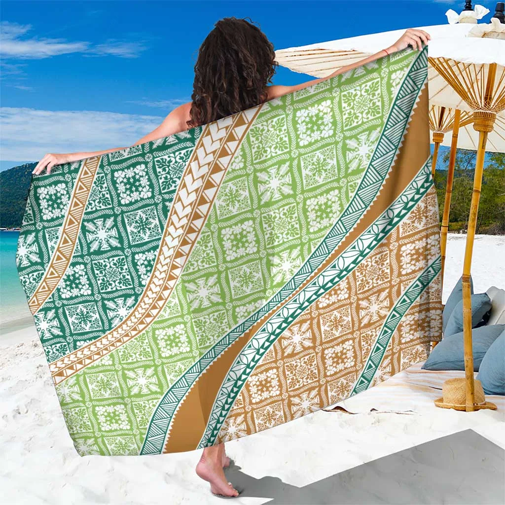 Green Hawaiian Quilt Pattern Sarong Tropical Beach Wrap for Resort Hotel Wholesale Pareo - main view