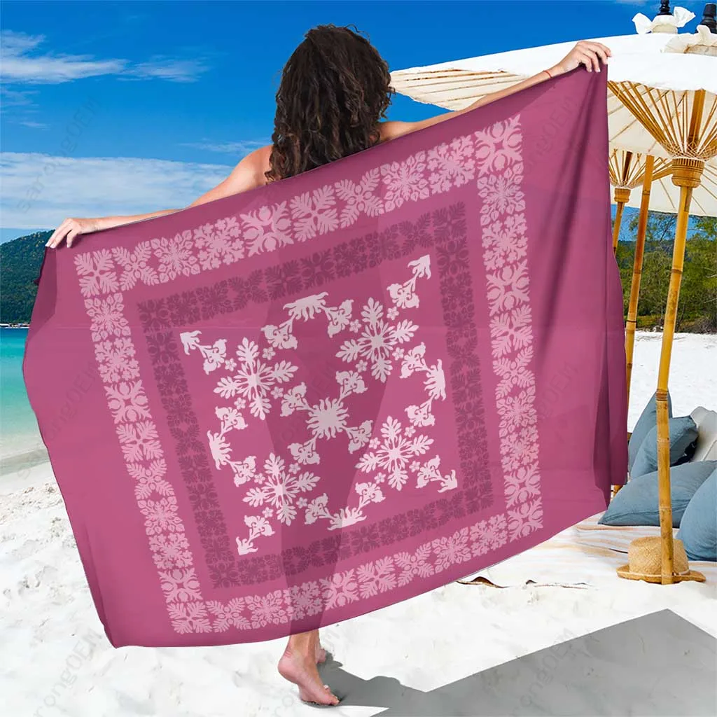 Pink Hawaiian Quilt Pattern Tropical Floral Print Sarong Beach Wrap Polynesian Island Cover Up Wholesale Pareo - main view