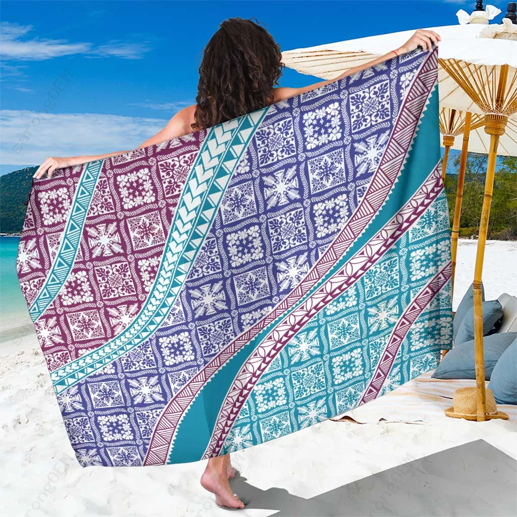 Blue Hawaiian Quilt Pattern Sarong Tropical Island Beach Wrap Dress Wholesale Pareo - main view