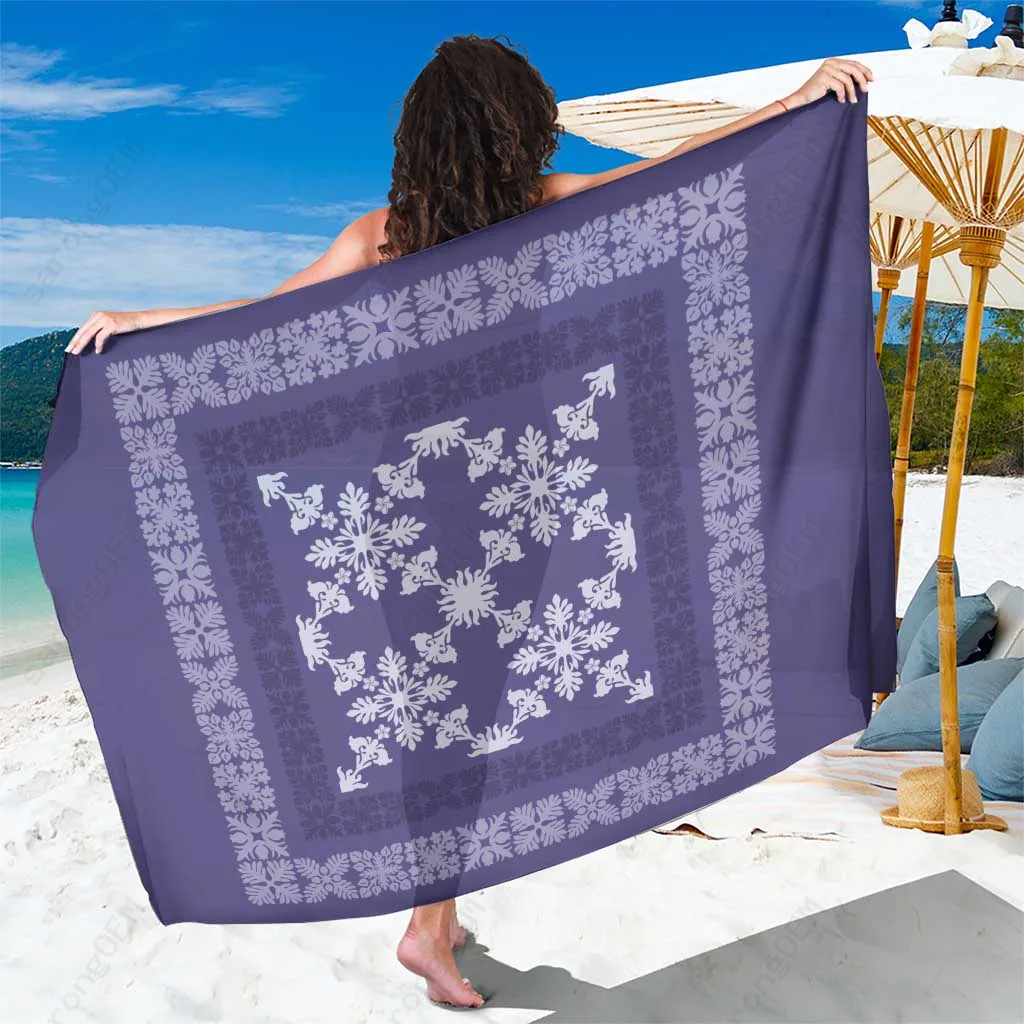 Purple Hawaiian Quilt Pattern Tropical Floral Print Sarong Beach Wrap Cover Up for Resort OEM Wholesale - main view