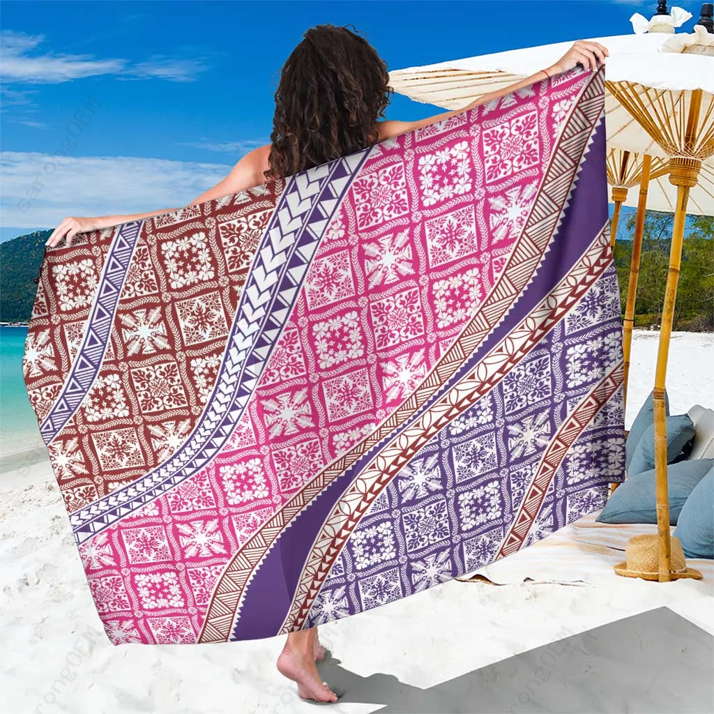 Sweet Color Mixed Hawaiian Quilt Pattern Floral Print Sarong Beach Wrap Cover Up for Resort Hotel Wholesale Pareo - main view