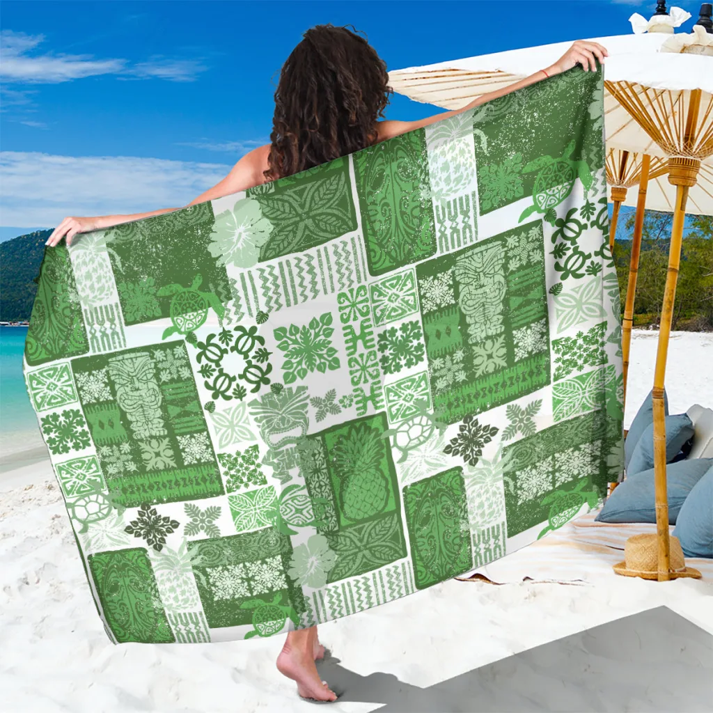 Green Tiki Tropical Retro Palm Print Sarong Hawaiian Quilt Beach Wrap Pareo Cover Up Wholesale - main view