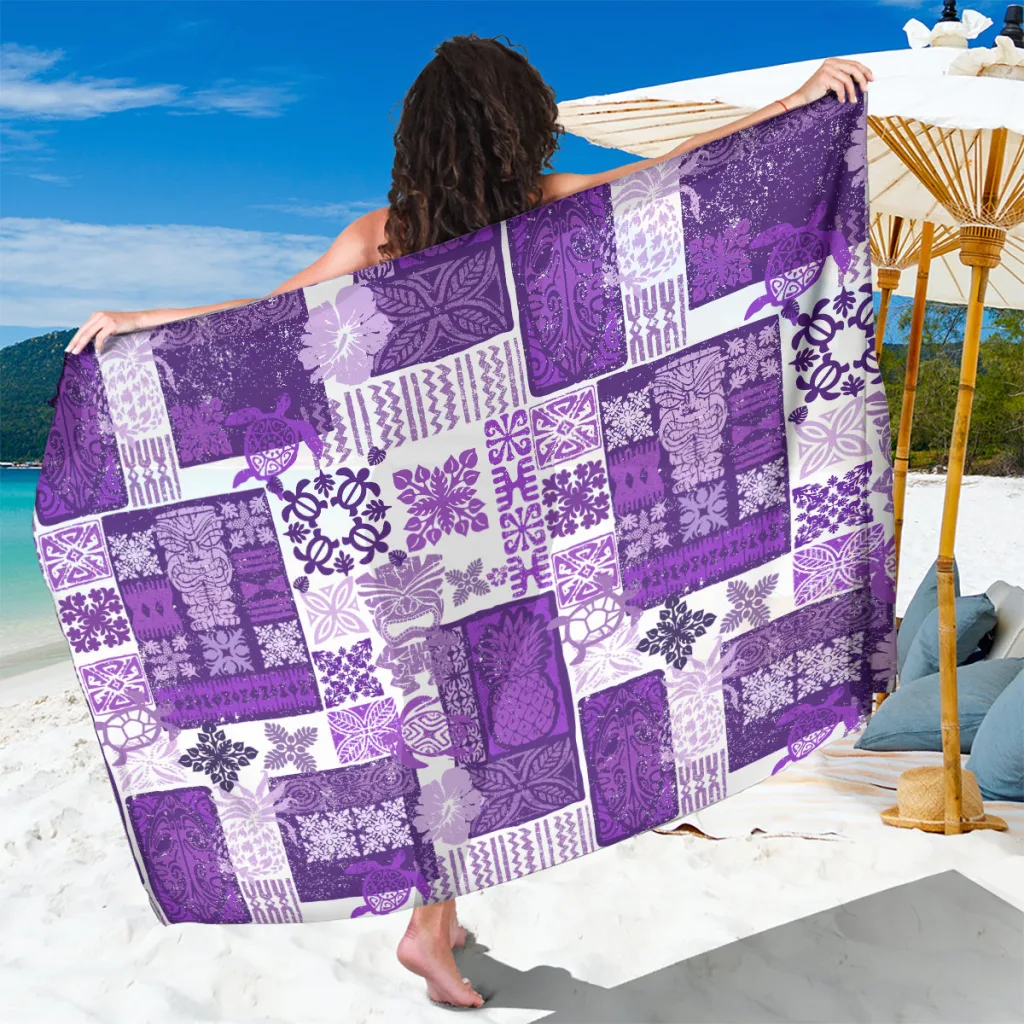 Purple Tiki Tropical Palm Print Sarong Hawaiian Retro Beach Wrap for Resort Hotel Wholesale Pareo - main view