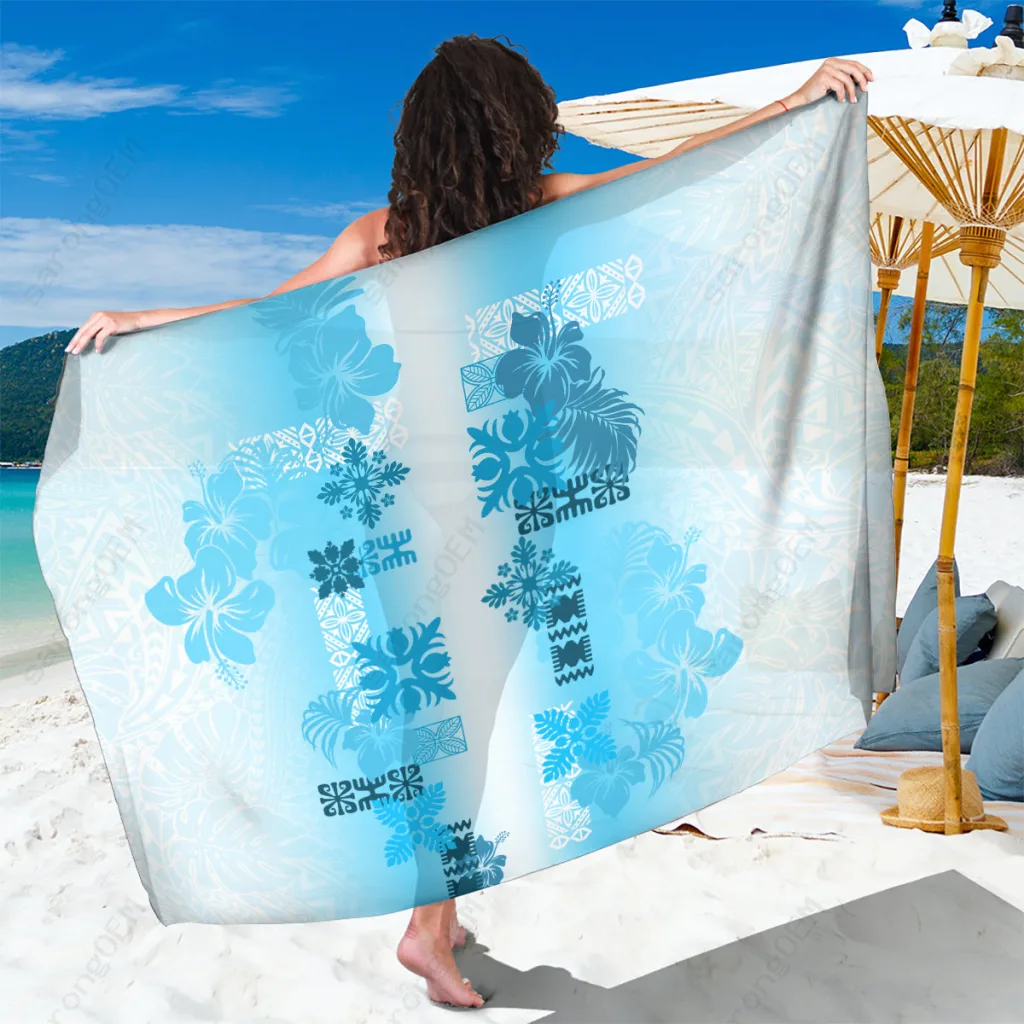 Blue Hawaiian Quilt Vintage Pattern Sarong Beach Wrap Tropical Island Resort Pareo Wholesale - main view