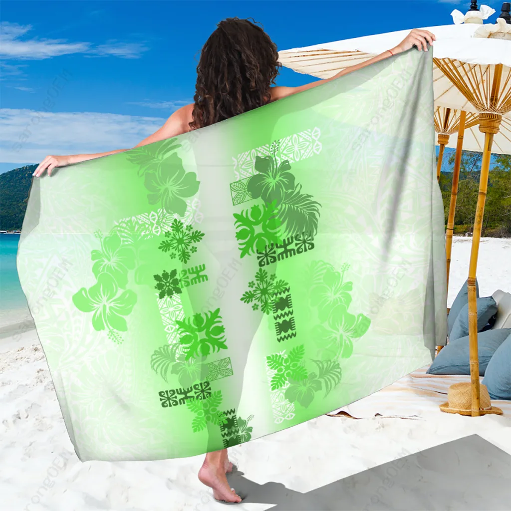 Green Vintage Hawaiian Quilt Pattern Sarong Beach Wrap Tropical Island Resort Pareo for OEM Wholesale - main view
