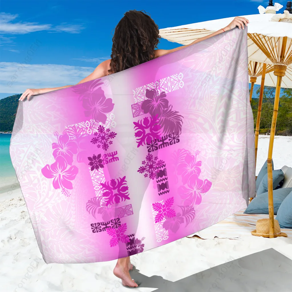 Pink Hawaiian Quilt Vintage Pattern Sarong Beach Wrap Tropical Island Resort Pareo Wholesale - main view