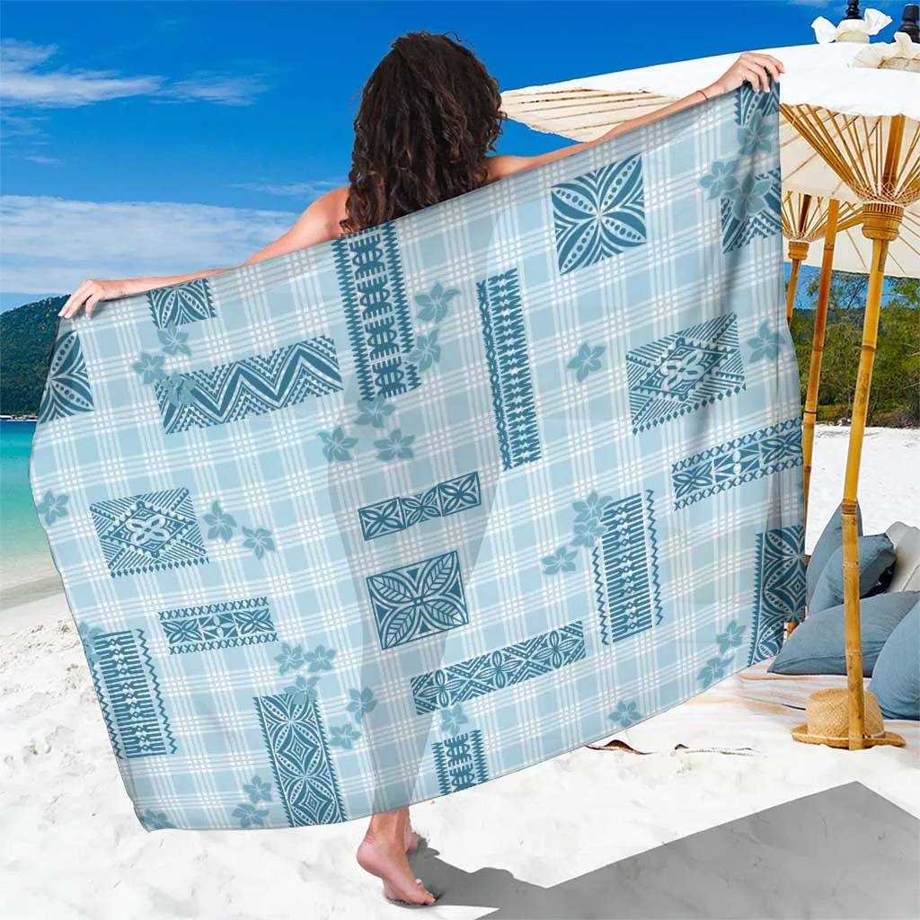 Cold Blue Hawaiian Quilt Tapa Palaka Motifs Floral Sarong Beach Wrap Polynesian Resort Cover Up Wholesale Pareo - main view