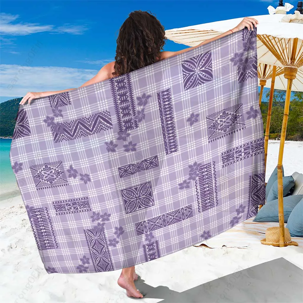 Lilac Hawaiian Quilt Tapa Palaka Motifs Sarong Polynesian Beach Wrap Wholesale Pareo - main view