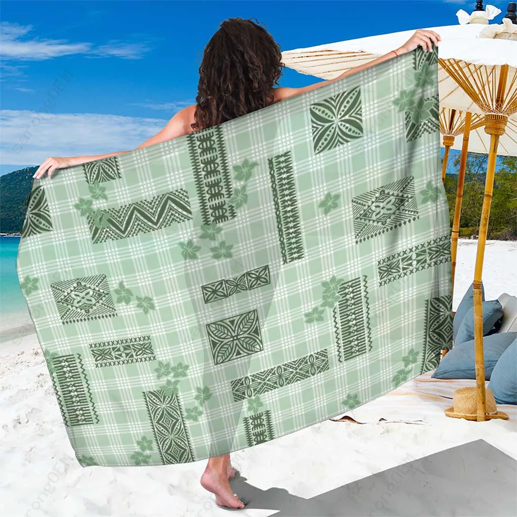 Pastel Mint Hawaiian Quilt Tapa Palaka Motifs Sarong Polynesian Beach Wrap Pareo Wholesale - main view