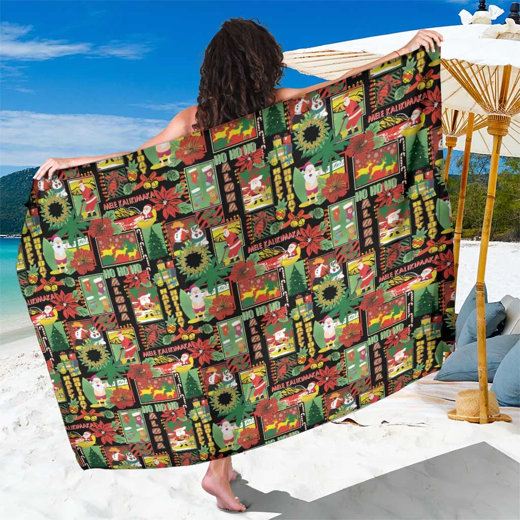 Hawaiian Santa Christmas Pattern Sarong Black Version - main view