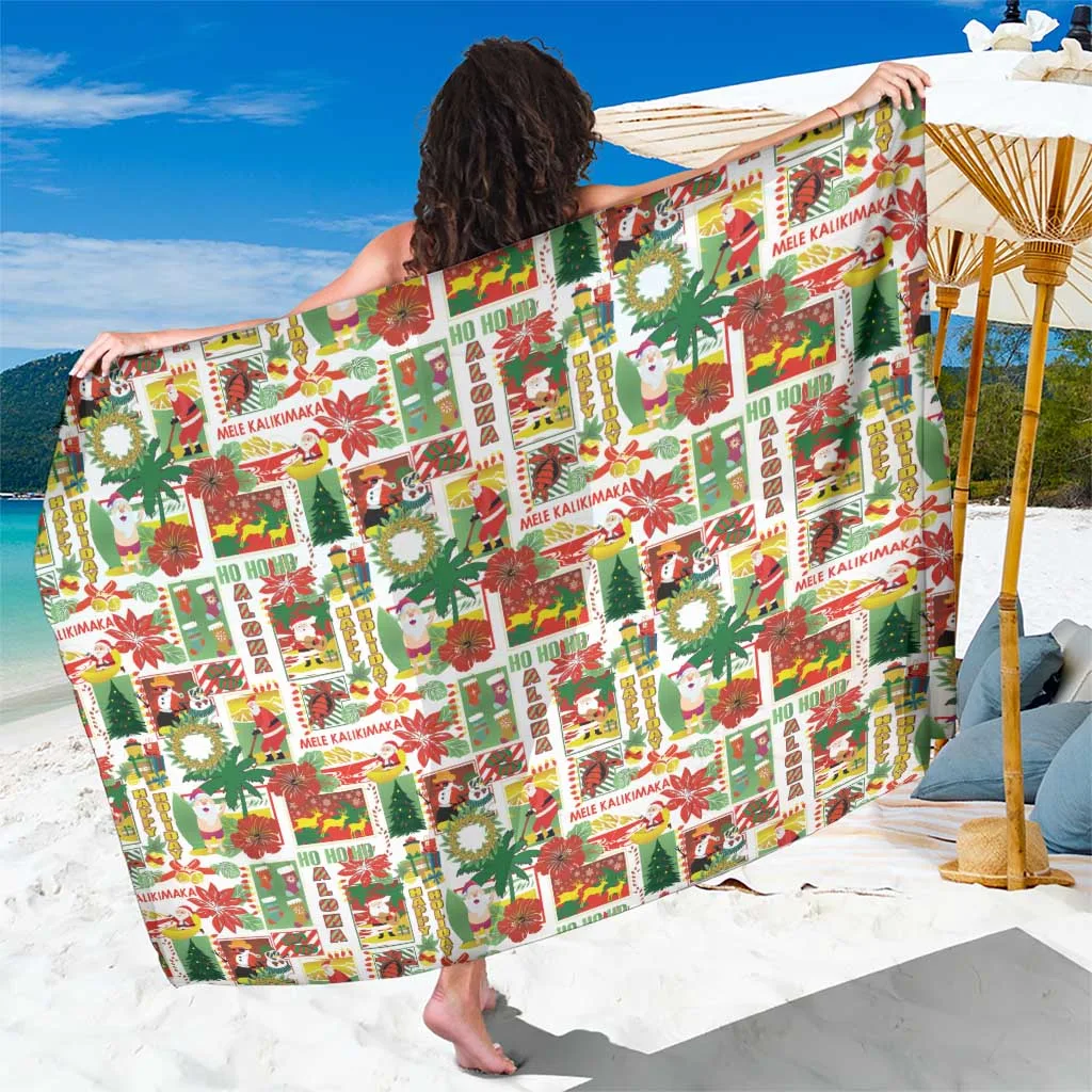 White Santa Claus Snowflake Christmas Tree Print Sarong Hawaiian Holiday Beach Wrap Wholesale Pareo - main view