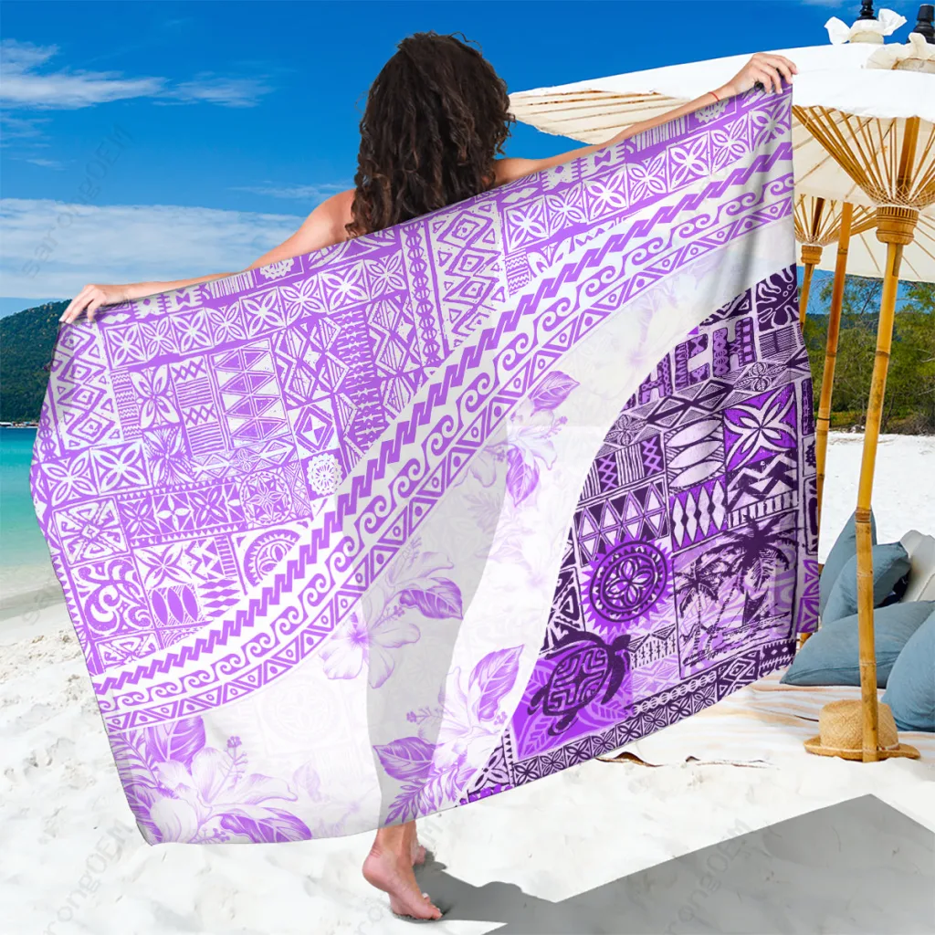 Violet Hawaiian Tapa Sarong Traditional Vintage Pattern Tribal Motif Beach Wrap Pareo Wholesale - main view