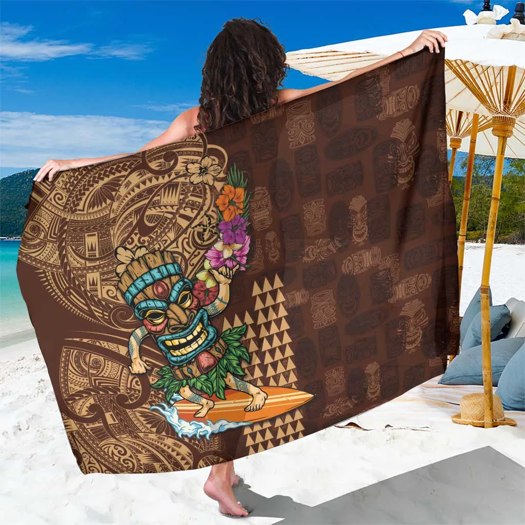 Black Tiki Mask Surfing Kakau Tribal Print Sarong Hawaiian Polynesian Beach Cover Up Pareo Wholesale - main view