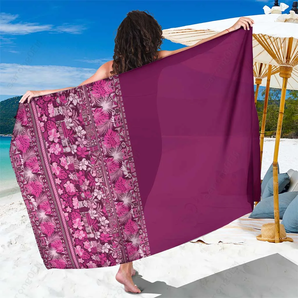 Pink Hawaiian Tribal Hibiscus Print Sarong Tropical Island Beach Wrap Cover Up Wholesale Pareo - main view
