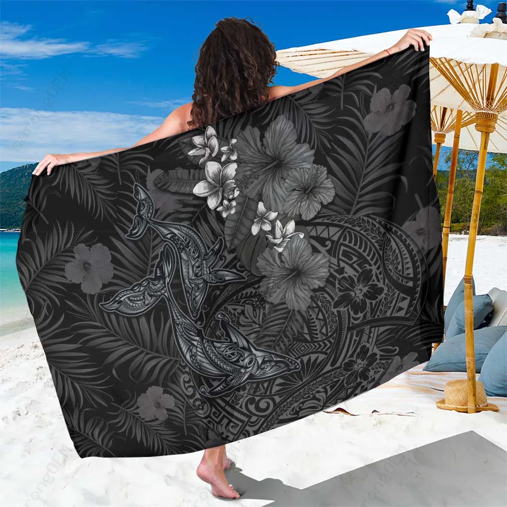 Grayscale Hawaiian Tropical Tribal Whale Sarong Polynesian Art Beach Wrap Pareo Wholesale - related
