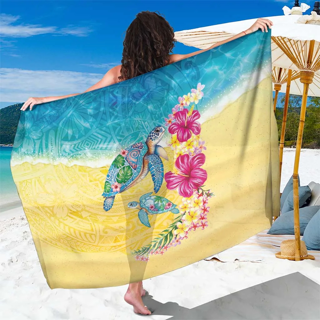 Light Blue Watercolor Turtles Tropical Plants Print Sarong Hawaiian Style Beach Wrap Wholesale Pareo - main view