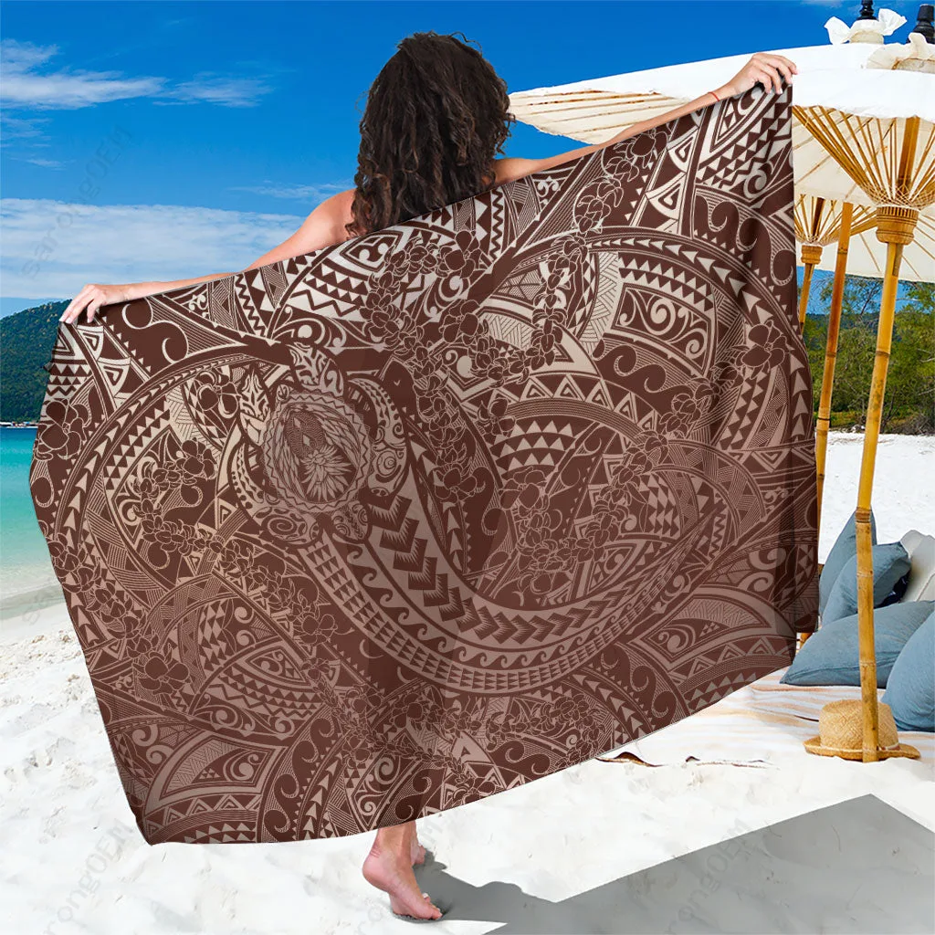 Mocha Mousse Color Hawaiian Turtles & Leis Tribal Kakau Print Sarong Beach Wrap Summer Cover Up Wholesale Pareo - main view