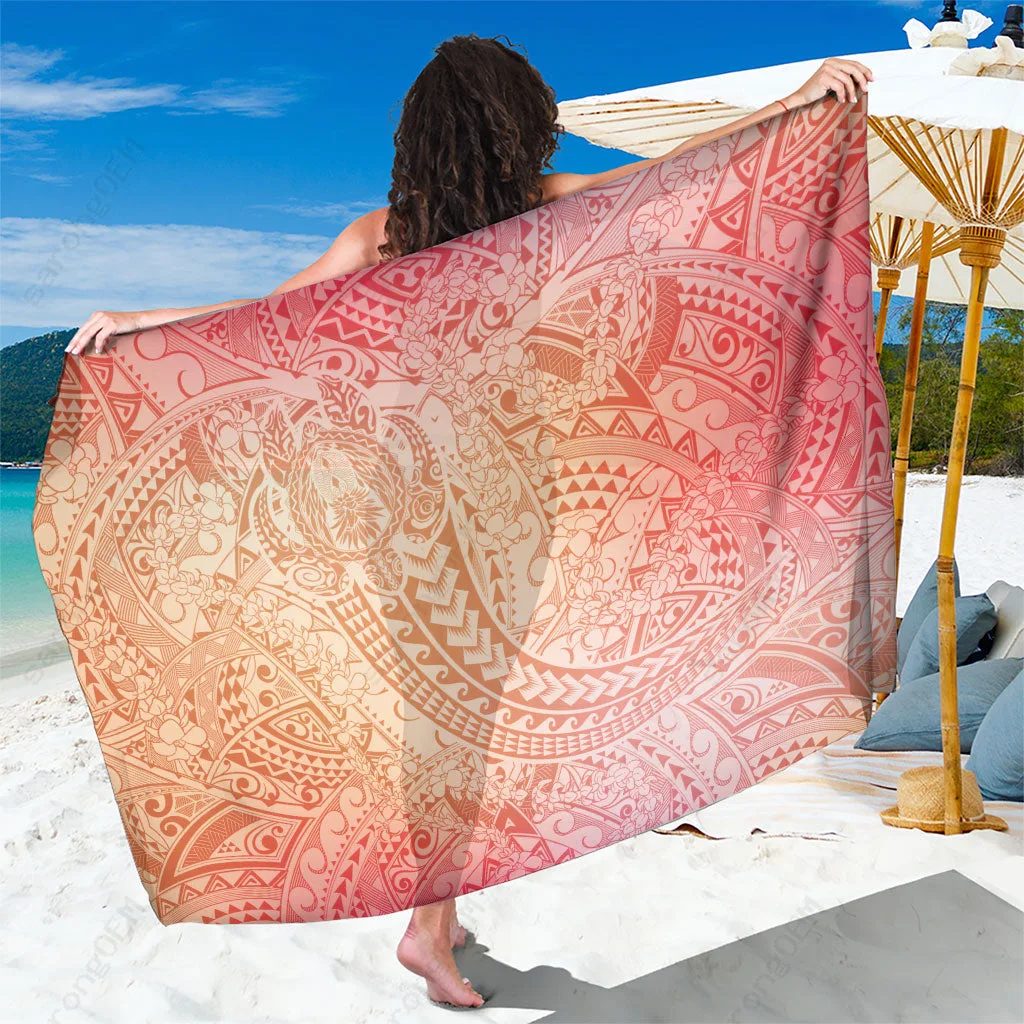 Peach Fuzz Hawaiian Turtles & Leis Tribal Sarong Beach Wrap Polynesian Resort Cover Up Wholesale Pareo - main view