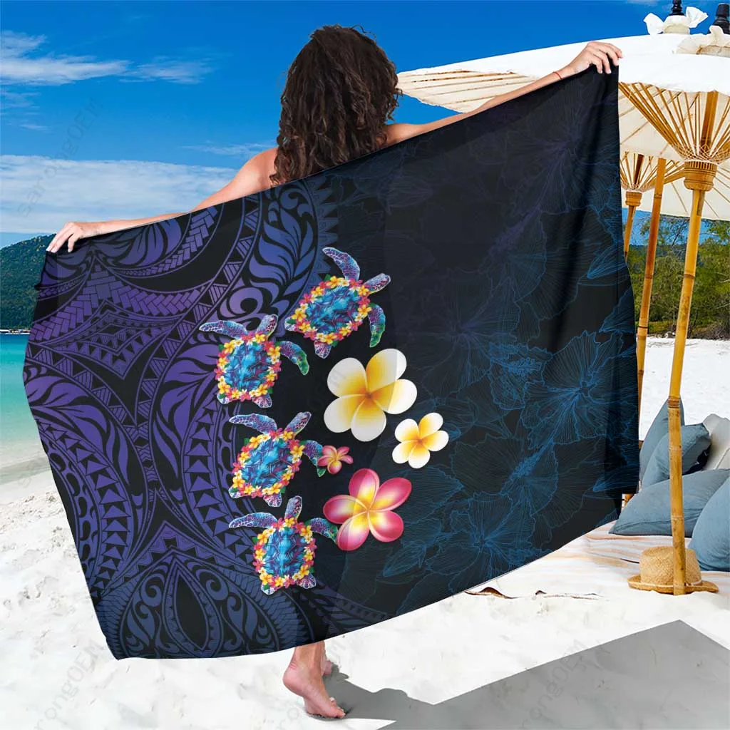 Dark Aqua Turtles & Plumeria Tribal Print Sarong Polynesian Hawaiian Beach Wrap Pareo Wholesale